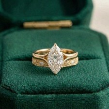 IGI 4.50 Ct Marquise VS1 /E Lab Grown Diamond Wedding Ring Set 14k Yellow Gold picture