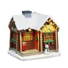 Lemax Vail Village Snowshoe Cabin With Snowman Wears Santa Hat 64680 picture