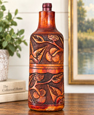 Vtg Hand Carved Wood Tiki Style Wine Bottle Holder Vase Tropical 12.5” Decor picture