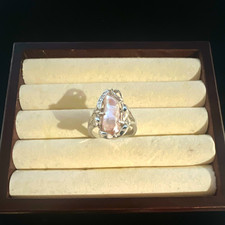 Silver Plated Pink Baroque Pearl Prong Set Cocktail Ring Size 8 picture