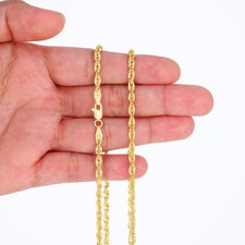 10K Yellow Gold 1mm-4mm Laser Diamond Cut Rope Chain Necklace Men Women 16