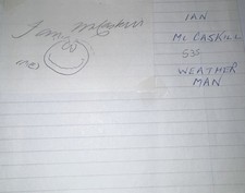 Ian McCaskill BBC Weather Presenter Autograph + Self Portrait Doodle 1987 Storm picture