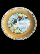HUTSCHENREUTHER Bavaria Plate — Artist-Signed Blackberries — Full Gilt Border picture