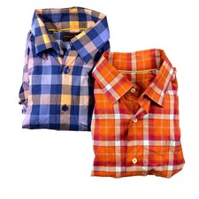 Robert Talbott Mens Large Plaid Shirt Lot of 2 Blue Orange 100 Cotton Classic picture