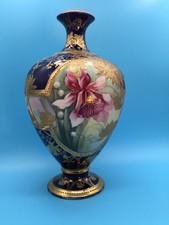 Antique Nippon Moriage Vase 9.75” Orchid Cobalt Gold Morimura Noritake Pristine picture
