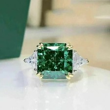 3Ct Asscher Cut Lab Created Green Emerald Engagement 14K White Gold Finish Ring picture