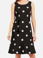 Talbots Black Dress with White Embroidered Daisy Print and Tie Waist picture