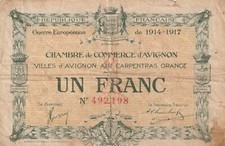 France 1914 1 Franc Circulated Banknote Avignon Chamber of Commerce Bargain Bin picture