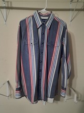 17 1/2×35 Vintage Wrangler Brushpopper Mens Western Pearl Snap Shirt Long Tails picture