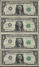 #1295-America's Birthday-Four $1 Bills-1776 1876 1976 2026-/XF/UNC Bicentennial  picture