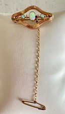 Antique Art Nouveau Murrle Bennett & Co 9k Gold Opal Brooch with Safety Chain picture