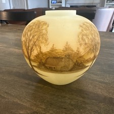 Fenton Hand Painted Log Cabin Custard Burmese Ginger Jar Signed, No Lid picture