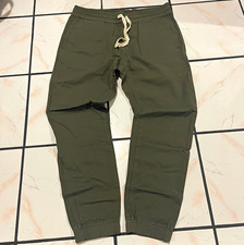 American Giant Men’s Green Cotton Twill Jogger Pants Drawstring Pockets M picture