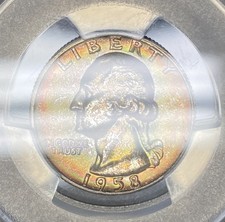 1958-D PCGS CAC MS66+ (Plus) Washington Quarter w/ Exceptional Rainbow Toning picture