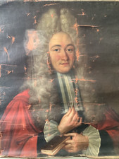 Antique Late 1600s French Oil Portrait Magistrate Red Robe Wig Louis XIV Restore picture