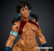 Korra Sexy Adult Statue Kneeling Muscle Maroon Gold Armor KEKIPRINTS 13