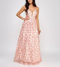 BCX Juniors' 3D Floral Deep V-Neck Open-Back Gown MSRP $199 picture