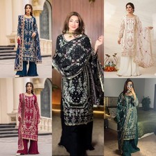 Women's Designer Pakistani Mirror Work Palazzo Suit & Dupatta Party Wear Set picture
