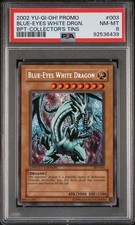 2002 Yu-Gi-Oh Blue-Eyes White Dragon BPT-003 Secret Rare Promo Tin PSA 8 picture