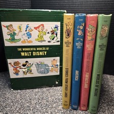 Vintage 1965 Walt Disney Wonderful Worlds 4 Book Box Set Golden Press Disneyana picture