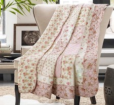 Original 100% cotton patchwork quilt, Twin size, pink floral bedspread picture