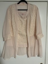 JJ’s House Blush Pink Lace Chiffon 2 Piece Top Duster Jacket Wedding Formal picture