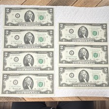 1976 $2 Miscut Federal Reserve Notes Consecutive Serial Numbers Crisp UNC picture