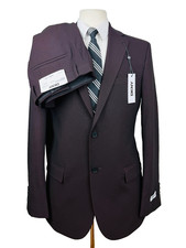 $395 NEW DKNY MENS 40R DARK BERRY SUPER SOFT 2 PIECE SUIT WITH DRESS PANTS 33X32 picture