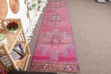 2,7x11,4 ft Turkish Runner Rug, Red Gray Vintage Moroccan Wool Rug picture