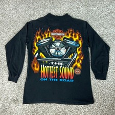 Vintage Harley Davidson Shirt Mens Medium Black Biker Engine Flames Tee USA 90s picture