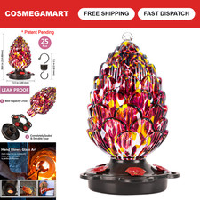 Pine Cone Glass Hummingbird Feeder - 25oz, Rust Proof, Unique Outdoor Decor, Gif picture