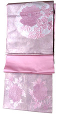 ANTIQUE Japanese FUKURO OBI  Dusty Pink  Strong Glossy Weave  Formal Kimono Sash picture