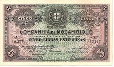 MOZAMBIQUE PORTUGAL 5 POUNDS 1934 R32. VF CONDITION. 4RW 09DES picture
