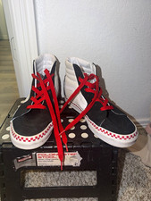 VANS Sk8-Hi High Top Sneakers Black/White/Red Checker Trim Lace Up picture