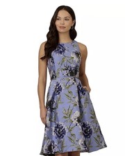 NWT Adrianna Papell Jacquard Fit and Flare Dress Multi Blue Floral  picture