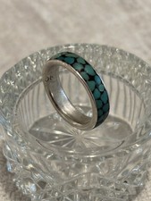 Vintage Zuni Native American Sterling Silver Turquoise Inlay Ring picture