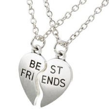 NEW BEST FRIEND Heart Silver Tone 2 Pendants Necklace BFF Friendship Puzzle picture