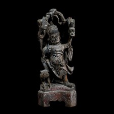 Early Qing Chinese Polychrome Gilt Wood Medicine King Yaowang Figure 17th-18th C picture