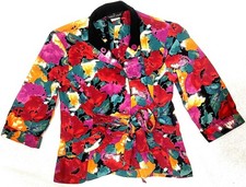Vintage Carole Little Vibrant Floral Rayon Blazer Size 8 picture
