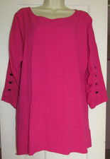 Ali Miles Women’s Size M Pink Textured Black Button Tunic Artsy picture