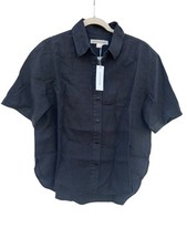 Outerknown Men’s Medium Linen Shirt Shorts Sleeve Black Button 118.00 NWT picture