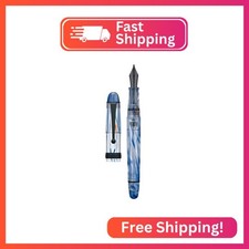 Asvine V126 Vacuum Filling Fountain Pen, Blue Swirl Acrylic Stub Nib 1.1mm Calli picture