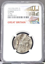1653 ENGLAND SILVER 1 SHILLING OLIVER CROMWELL COMMONWEALTH NGC GENUINE RARE picture