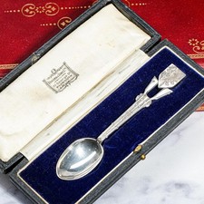 Rare Hunting Shotgun Armorial Coat of Arms Trophy Antique Sterling Silver Spoon picture