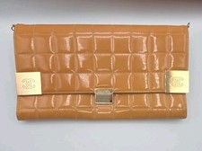 Vintage Chanel Chocolate Bar Patent Leather Flap Bag/Wallet Clutch - Orange Gold picture