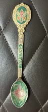 Vintage Thailand Souvenir Spoon Enameled Buddha Lotus Flower Brass Gold Tone picture