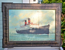 Antique c1913 Self-Framed Scandinavian-American Line Tin Litho Sign by F. Worms picture