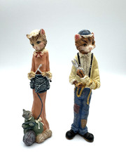 Vintage Anthropomorphic Resin Cat Couple Knitter and Tailor 6