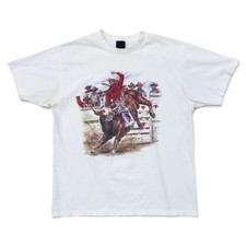 Vintage 3D Emblem Rodeo Bull Rider Cowboy T Shirt Single Stitch L 80 90s Western picture