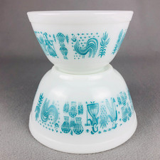 Vintage Pyrex AMISH BUTTERPRINT Nesting Bowls 401 402 Turquoise MCM 7